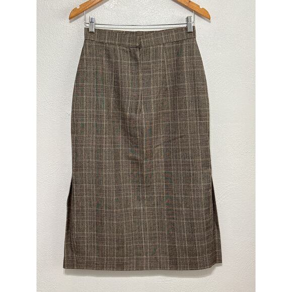 VTG Wool Plaid Pleated Midi Skirt M Preppy Fall Winter Corpcore Preppy RL Vibes - Picture 4 of 11